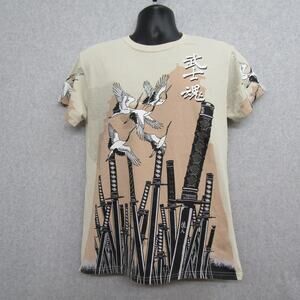 Mens Brown Black Shirt Size M Short Sleeve Crew Neck Animals print casual preppy